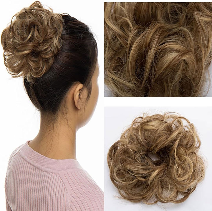 Scrunchy Scrunchie Bun Updo Hairpiece Hair Ribbon Ponytail Extensions Hair Extensions Wavy Curly Messy Hairs Bun Donut Hairs Chignons Wig Light Brown to Ash Blonde