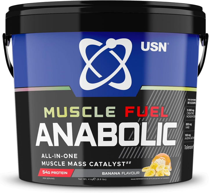 Muscle Fuel Anabolic All-In-One Muscle Mass Gainer, Banana Flavour - 2Kg, 54G Protein Powder, 5G Creatine Powder & 5G BCAA Powder for Maximum Muscle Growth, Post Workout Recovery Drink Mix