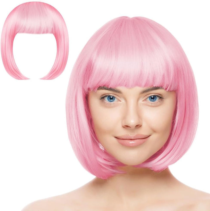 Pink/B Short Bob Wig for Women, 3 PCS, Synthetic Straight Wig, Heat Resistant, Modern Style, Perfect for Cosplay, Parties & Everyday Use