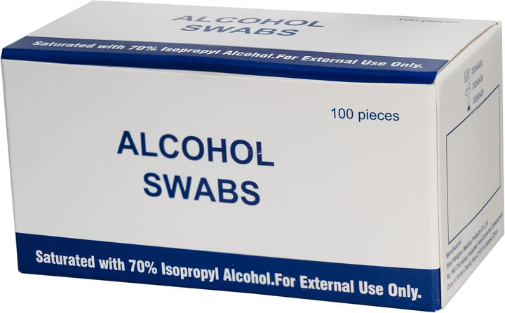 Alcohol Swabs 100 Pack, for Use as Single Use Pre Injection & Weight Loss Injection Wipes, Wound Cleaning, Surface Sterilisation & Medical Use. 70% Isopropyl Alcohol.