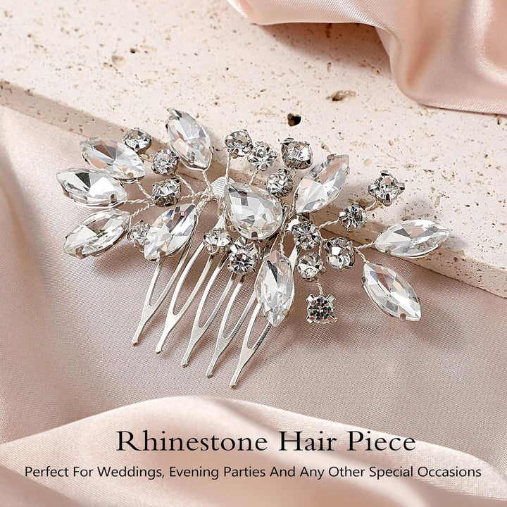 Bridal Hair Comb 2 PCS Wedding Hair Combs Rhinestone Bridal Side Comb Silver Hair Pieces Wedding Hair Clips Crystal Wedding Hair Comb Sparkle Bridal Hair Accessories for Bride Bridesmaids Women Girls