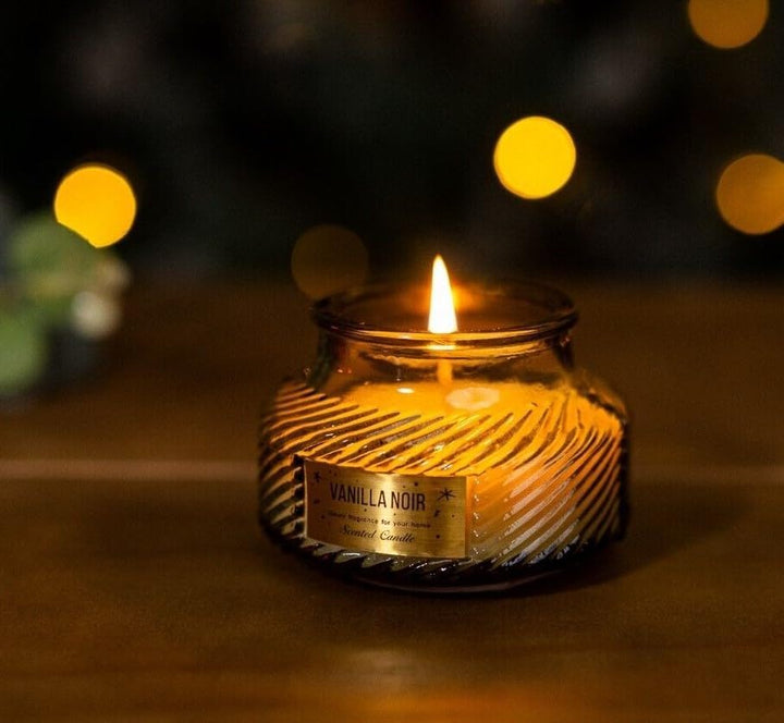 Marco Paul Green Scented Candles Ribbed Jar - Vanilla Noir Scent Long Burning Home Decoration - Candles Gifts for Women Scented Candle for Christmas Decoration - Jar Candle for Aromatherapy Relaxation