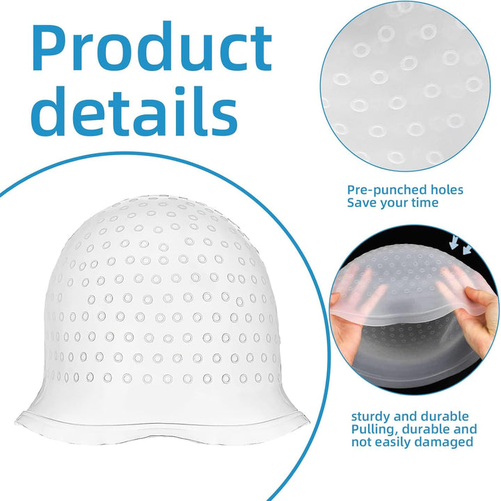Pre-Punched with Holes Silicone Highlight Caps Hair Color Set with Coloring Hair Hook, Reusable Hair Tools for Salon & Home Use, DIY Hair Dyeing Tools for Women & Men (2)