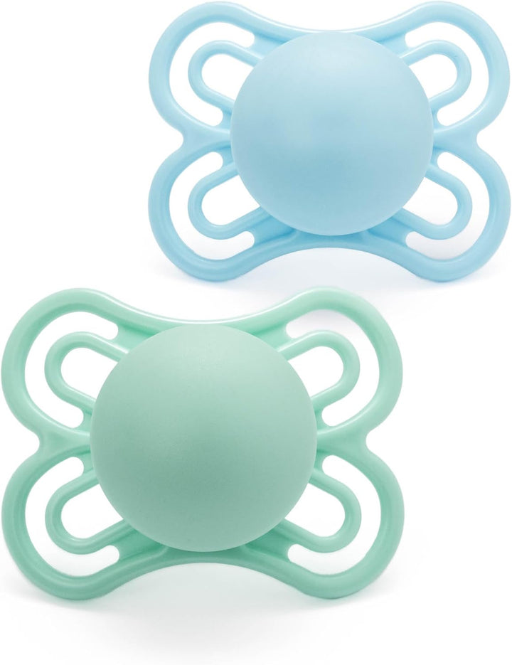 Perfect Soothers | 0-2 Months | 2 Pack | Newborn Dummies | Comes in Dummy Steriliser Case | Sustainable Materials | Baby Accessories for Newborn | Cream/White (Various Designs)