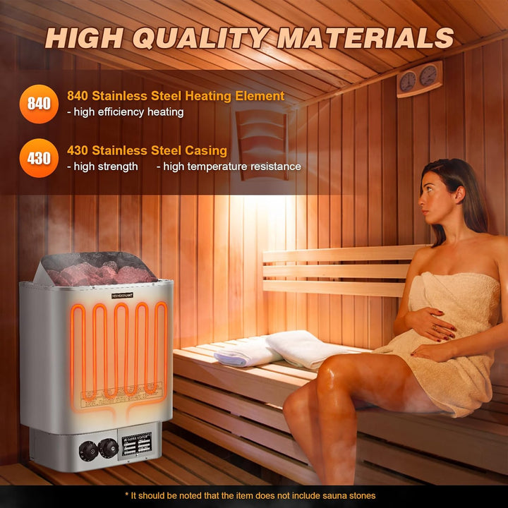6KW Sauna Heater, 230V Electric Sauna Heaters Stove Dry Steam Sauna Bath, for Home, Hotel, Spa, Max. 9 M³, with Sauna Hygrothermograph