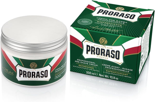Pre Shave Cream, 300Ml, Refreshing Pre Shaving Cream for Men with Eucalyptus Oil and Menthol, Made in Italy, Green