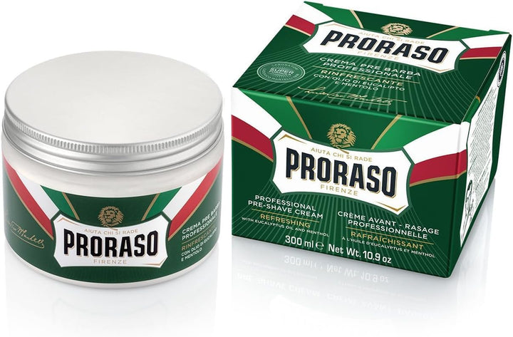 Pre Shave Cream, 300Ml, Refreshing Pre Shaving Cream for Men with Eucalyptus Oil and Menthol, Made in Italy, Green