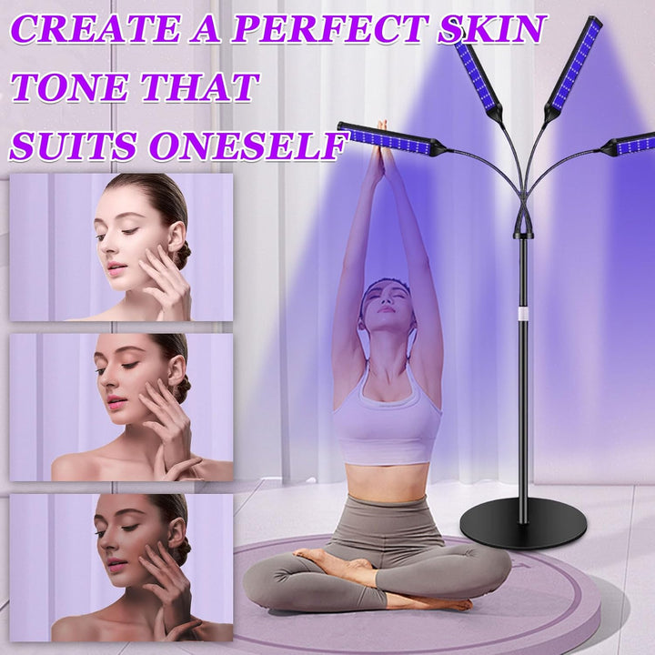 Tanning Lamp for Home,4-Head Face Tanning Lamp with 432 Leds, 5 Modes 360° Rotatable, 45 W Self Skin Tanning with Adjustable Stand & Timer, Light Sun Lamp for Face Body
