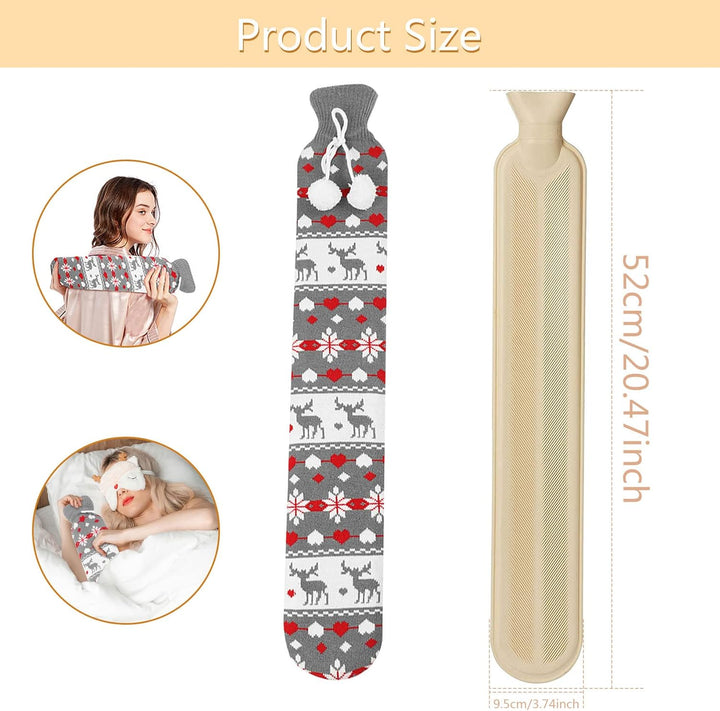 Long Hot Water Bottle with Soft Cover, Pure Natural Rubber Hose Warm Hot Water Bottles Neck Hot Water Bottle with Cover Warmer for Neck Shoulder Legs Body