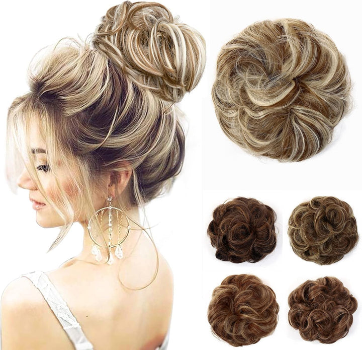 Messy Hair Bun Curly Wavy Hair Scrunchies Accessories Pieces for Women Girls Synthetic Chignons (Dark Brown)