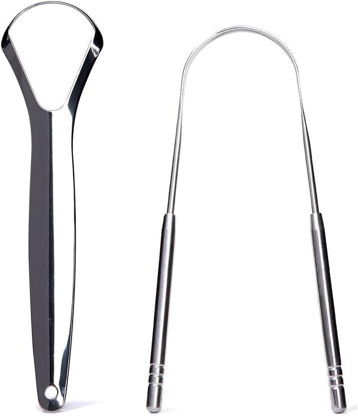 | Pack of 2 Tongue Scrapers, 1X U Shape & 1X Y Shaped 100% Stainless Steel Metal Scraper, for Oral Hygiene and Fresh Breath | Easy to Use Cleaner for Adults
