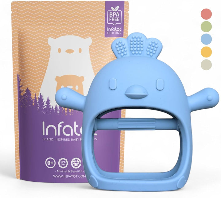 ® Teething Toys for Baby Gifts – Chipmunk Silicone Mitten Teether, Soothing Glove for Infants, Baby Toys 0-6 Months, Soft Chewable Teether Toy to Prevent Finger Sucking, CM Blue