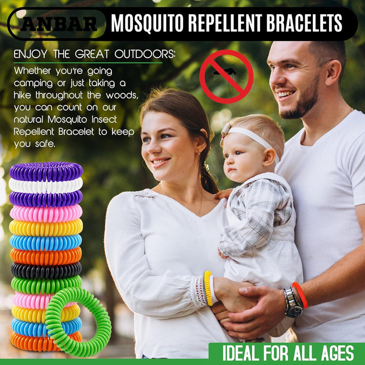 Mosquito Repellent Bracelets Bands for Adults and Kids, 14 Pack, All-Natural Deet-Free, Non-Toxic Protection, Stretchy Waterproof Anti-Mosquito Wristbands for Hiking and Camping