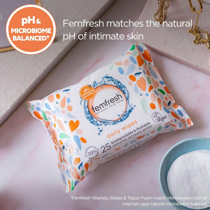 Intimate Wipes - Flushable & Biodegradable Disposable Feminine Hygiene Vaginal Cloths W. Calendula & Aloe Vera Extracts - Soothing, Ph Balanced, Hypoallergenic, 25 Count (Pack of 1)