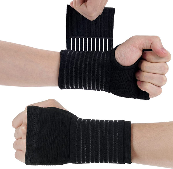 Wrist Brace, 2 Pack Elastic Wrist Support with Strap, Wrist Compression Wrap Adjustable Wrist Strap Relieves Wrist Pain, Tendonitis, Sports Use for Men and Women, Right & Left Palm Support Black