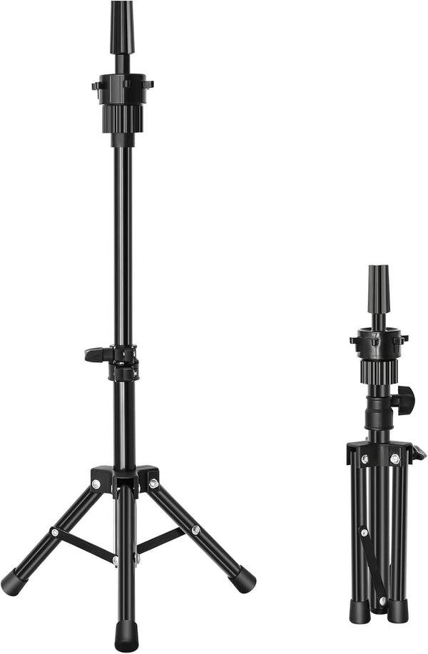 Mini Mannequin Head Tripod, Adjustable Wig Stand Tripod, Mannequin Head Stand Holder for Hairdressing Training (Black)