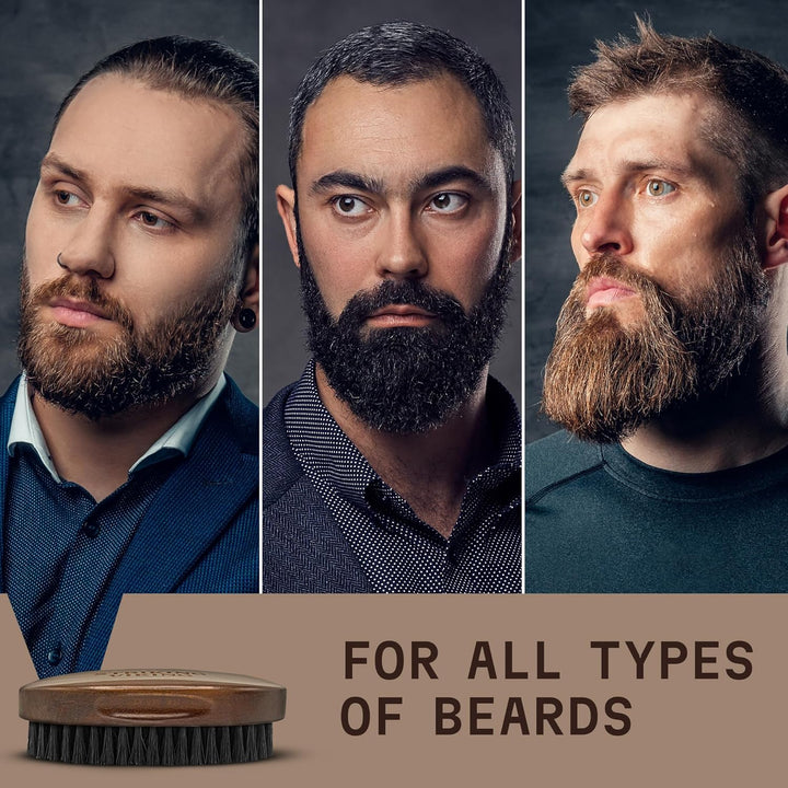 Boar Bristle Beard Brush for Men, Ergonomic Beech Wood Facial Hair Grooming Tool for Beard Care