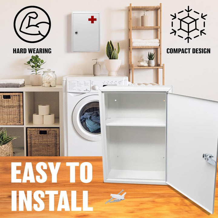 First Aid Medical Cabinet - Use at Home, Office, School, Lab, Medicine Kit | Wall Mounted with Fixings Included | Child Proof & Comes with 2 Keys