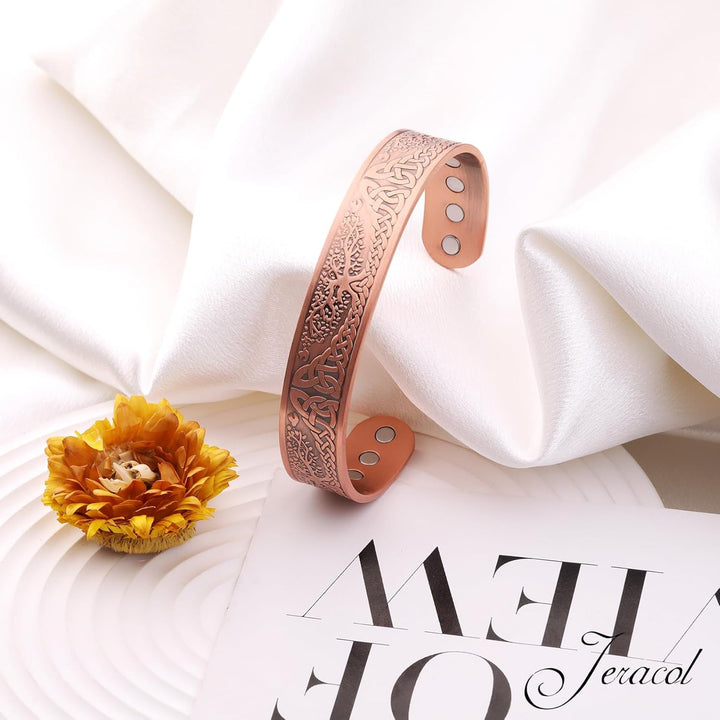 Copper Magnetic Bracelets for Men Women,100% Solid Copper Magnetic Cuff Bangle with Powerful Magnets(Each 3500 Gauss), Brazaletes with Jewelry Gift Box