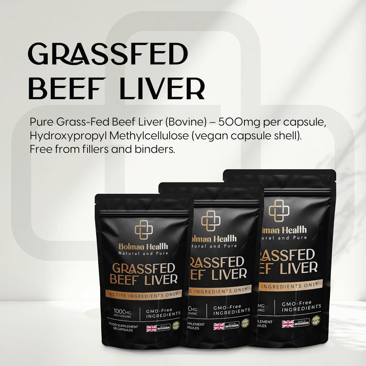 Grass-Fed Beef Liver Capsules | 1000Mg Freeze-Dried Bovine Liver | Supports Energy, Immunity, Metabolism & Vitality | 60 Capsules | High Protein Nutrient-Dense Superfood | Non-Gmo | Made in UK