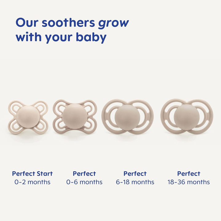 Perfect Soothers | 0-2 Months | 2 Pack | Newborn Dummies | Comes in Dummy Steriliser Case | Sustainable Materials | Baby Accessories for Newborn | Cream/White (Various Designs)