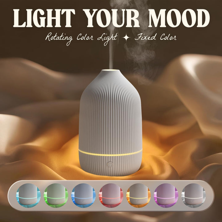 Essential Oil Diffuser, 100Ml Ultrasonic Aroma Diffuser for Essential Oil with Auto Shut-Off, 7 Colour LED Lights, Cool Mist Humidifier for Home, Office, Bedroom, White