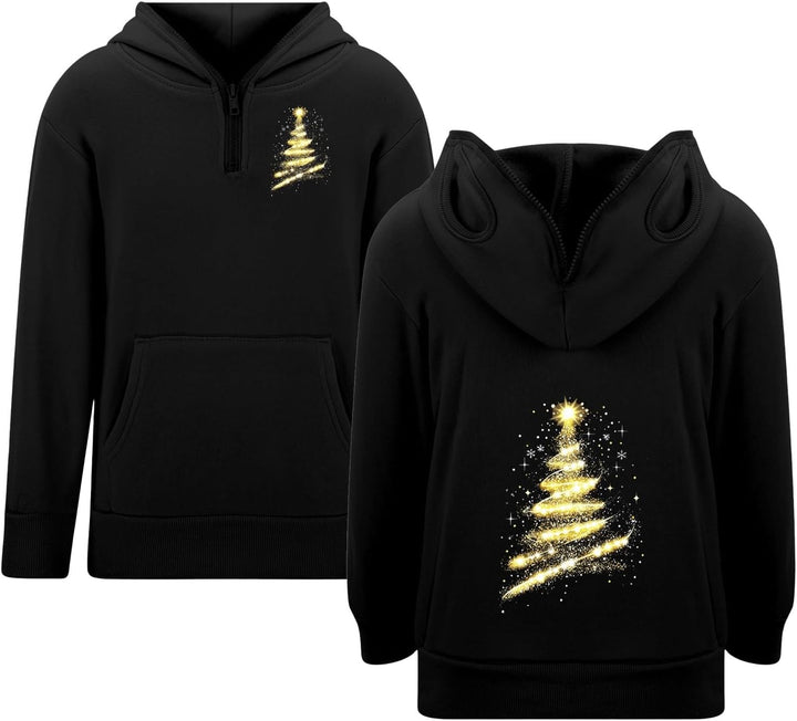 Boys Print Hooded Pullover Sweatshirt with Zipper Eyelets and Pocket for Kids Casual Wear for Men