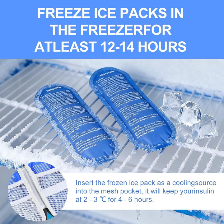 Insulin Pen Travel Case with 2 Ice Packs – Portable Diabetic Medication Cooler Bag, Oxford Fabric, Water-Resistant Shockproof Organizer for Insulin Pens, Vials and Medical Supplies