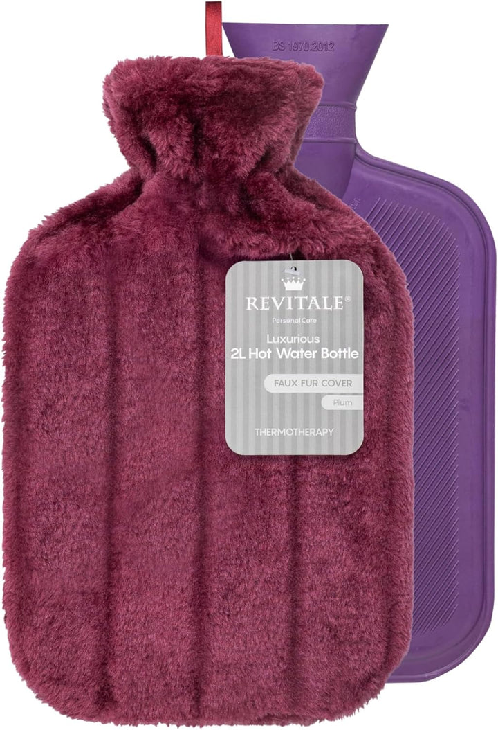Luxury Cosy Hot Water Bottle 2 Litre, Soft Cover, Single Ribbed Natural Rubber 2025, British Standard BS1970:2012, Durable & Leak-Resistant (Slate Grey)
