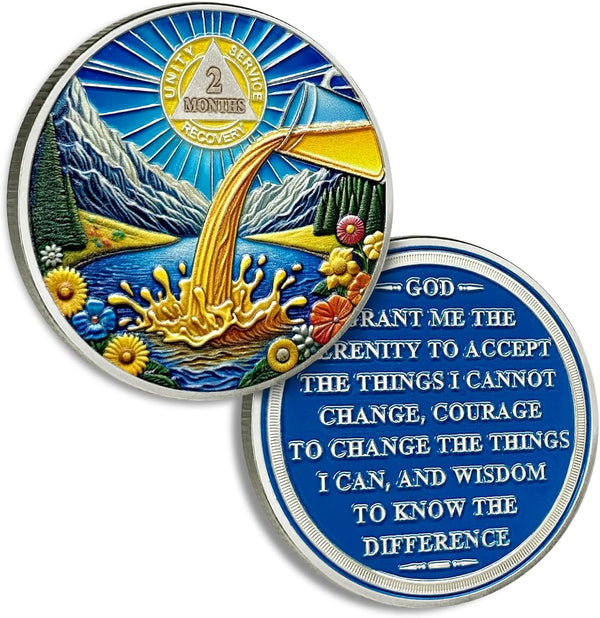 2 Months Sobriety Coin Farewell Alcohol Sobriety Chip Alcoholics Anonymous Medallion Sun Chips AA Chips and Medallion Serenity Prayer Coin Recovery Coins Anniversary Token Sober Gifts for Men Women