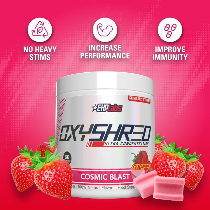 Oxyshred Thermogenic Pre Workout Powder & Shredding Supplement - Clinically Proven Pre Workout Powder with L Glutamine & Acetyl L Carnitine, Energy Boost Drink - Cosmic Blast, 60 Servings