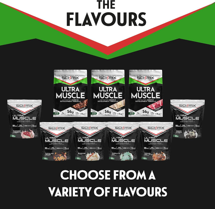 Ultra Muscle - Protein Powder for Muscle Development + 23 Vitamins & Minerals - Strawberry • 5G Creatine + 7.8G Bcaas per Serving • 1.5Kg