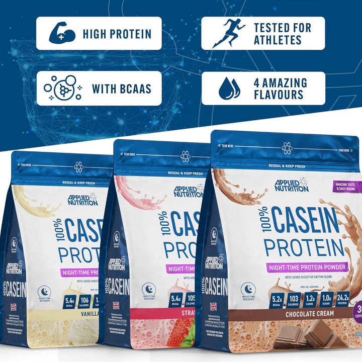 Casein Protein Powder - Micellar Casein Supplement, Slow Release Protein (900G - 30 Servings) (Chocolate Cream) Casein protein, Slow-digesting protein, Protein supplement, Protein powder, Muscle recovery protein, Fitness protein, High protein, Natural pro