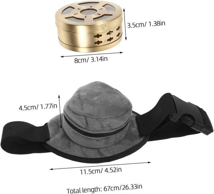 Adjustable Strap Smokeless Moxa Box Copper Moxibustion Container Gray Cloth Bag Portable Heat Therapy for Waist Neck Shoulder Back Pain Relief