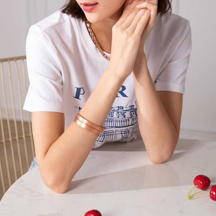 Copper Magnetic Bracelet for Men and Women 99.9% Pure Copper Bangle 6.8" Adjustable with 8 Magnets (Plain Design)