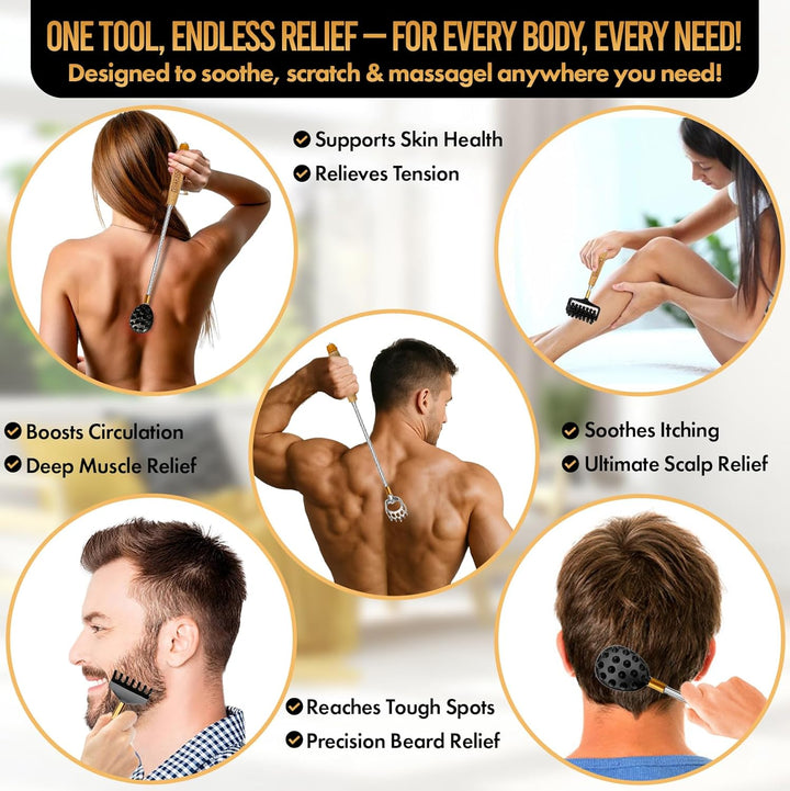 Telescoping Back Scratcher 9 Pcs Set | Backscratcher for Men & Women with 4 Detachable Heads | Scalp & Back Massager Tools | Stocking Fillers for Men | Dad Christmas Gifts | UK Brand