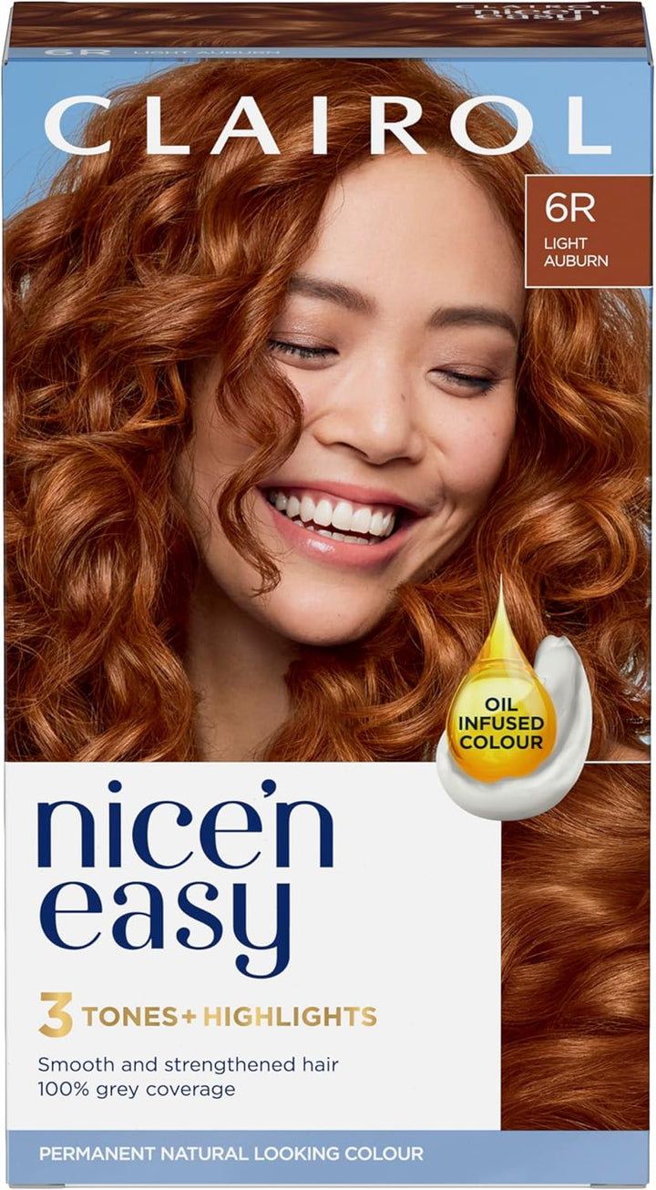Nice'N Easy Crème, Natural Looking Oil Infused Permanent Hair Dye, 6R Light Auburn, Packaging May Vary