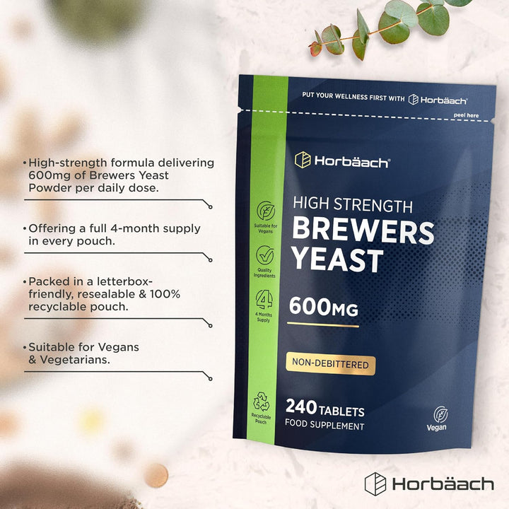 Brewers Yeast Tablets 600Mg | 240 Count | Natural Source of B-Vitamins, Amino Acids, Minerals & Trace Elements | High Strength Supplement | by