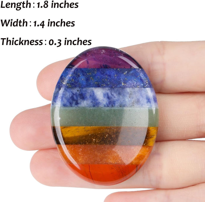 7 Chakra Crystal Worry Stone for Anxiety Relief for Adults,Healing Crystal Gifts for Women,Polished Crystal Gemstone Thumb Stone Mindfulness Gifts Small Gifts Stocking Fillers Women