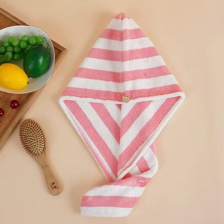 Thicken Hair Towel Wrap - Super Soft, Fast Drying Turbans for Long, Thick, Curly Hair - anti Frizz Wrap with Elastic Strap (Pink)