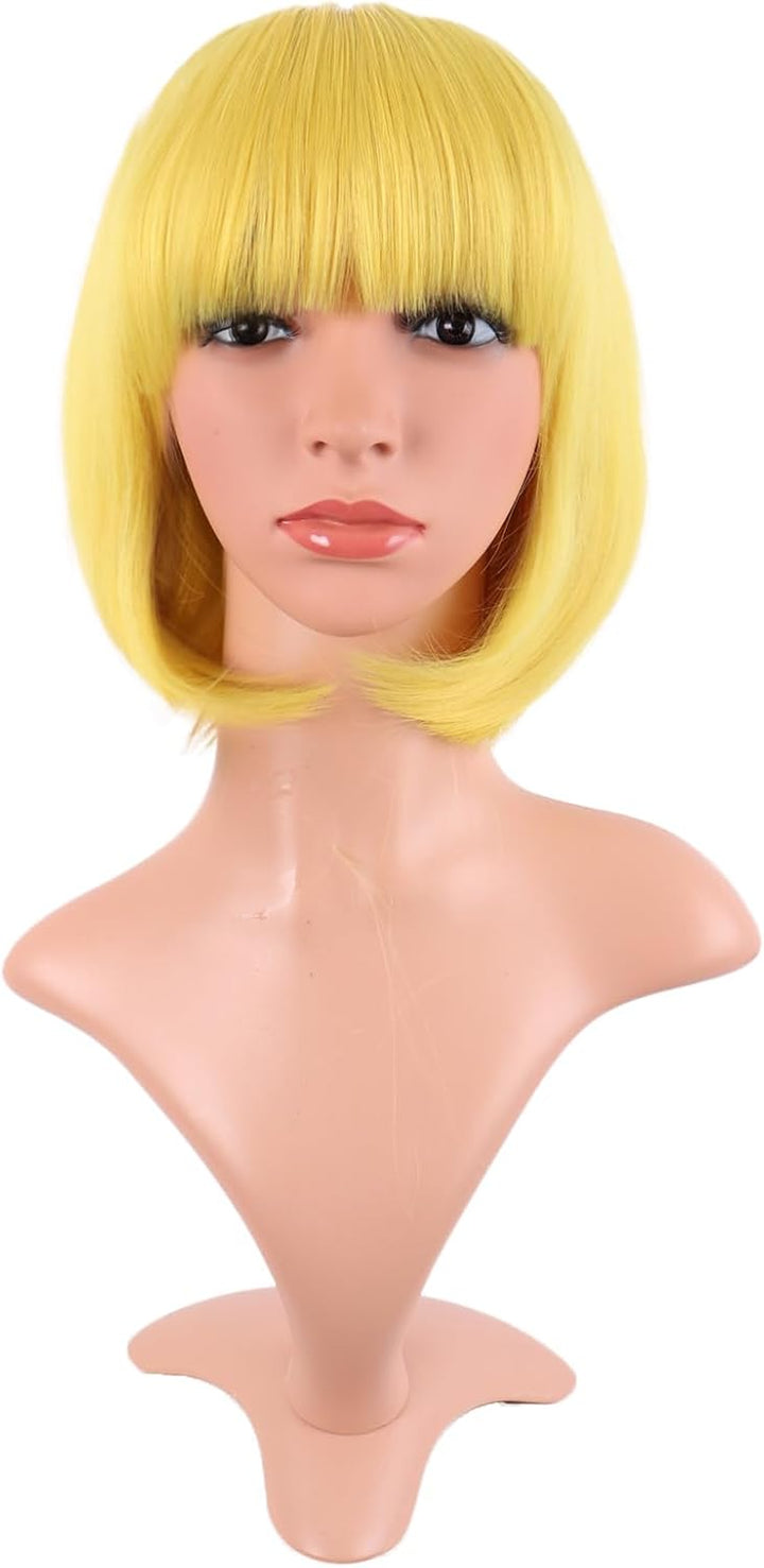 Natural Short Straight New Wigs Flat Bangs Wigs-Black-Ladies