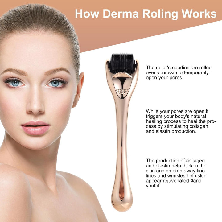 Derma Roller Microneedle Roller for Face 0.5Mm Needle 540 Micro Needle Roller Skin Care for Wrinkles, Stretch Marks, Acne Spot, Hair Loss, Beard Roller Hair Growth Kit with Case for Men Women