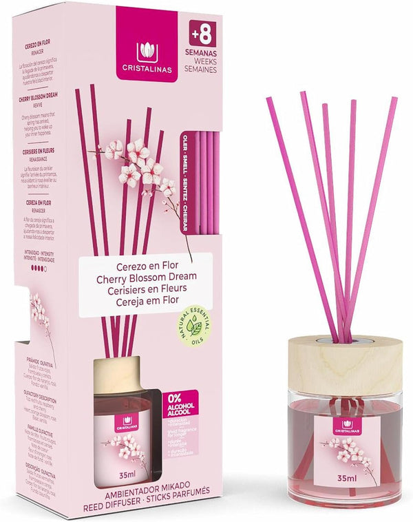 35Ml Cherry Blossom Air Fresheners for Home - Reed Diffusers for Home - Home Fragrance Lasts Upto 8 Weeks - Room Diffuser Sticks with Coloured Fragrance Oil