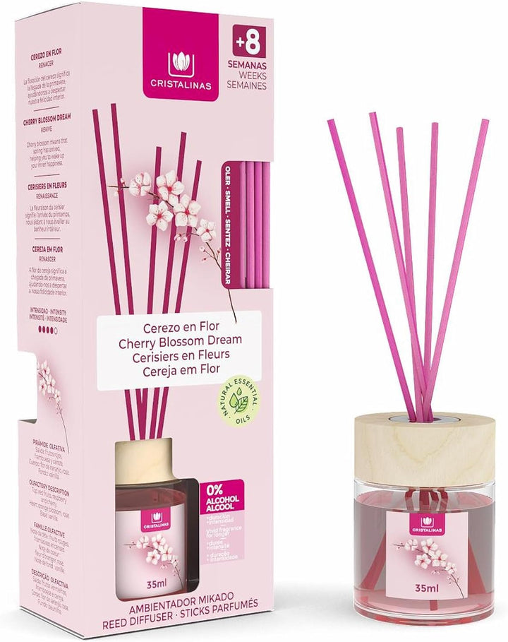 35Ml Cherry Blossom Air Fresheners for Home - Reed Diffusers for Home - Home Fragrance Lasts Upto 8 Weeks - Room Diffuser Sticks with Coloured Fragrance Oil
