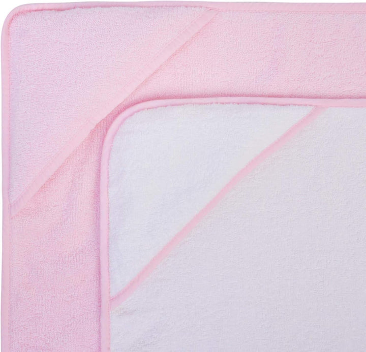 2 X Hooded Baby Towel Soft 100% Cotton Bath Wrap Pack of Two Towels, Pink & White
