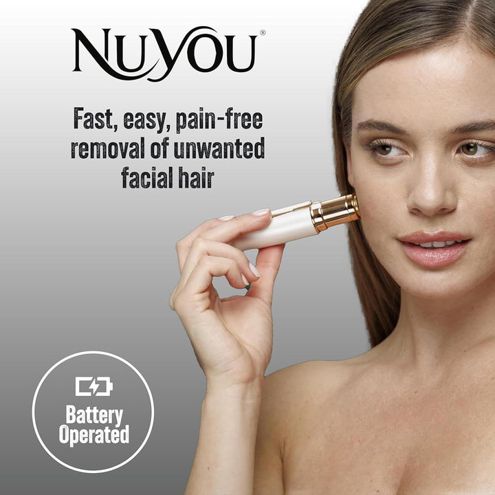 Nuyou Facial Hair Remover for Women - Quick and Painless Hair Removal with 18K Gold Blades, Portable Facial Trimmers, Lipstick Design for Discreet Face Care - New Floatable, Tiltable Head