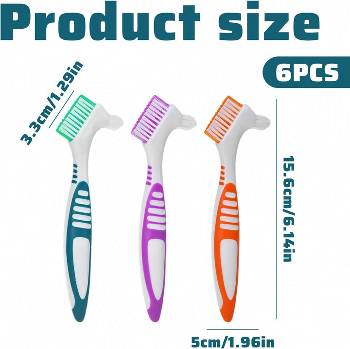 Denture Brush 6Pcs Double Bristle Denture Toothbrush for Cleaning Retainers Retainer Brush (Purple, Green,Orange)