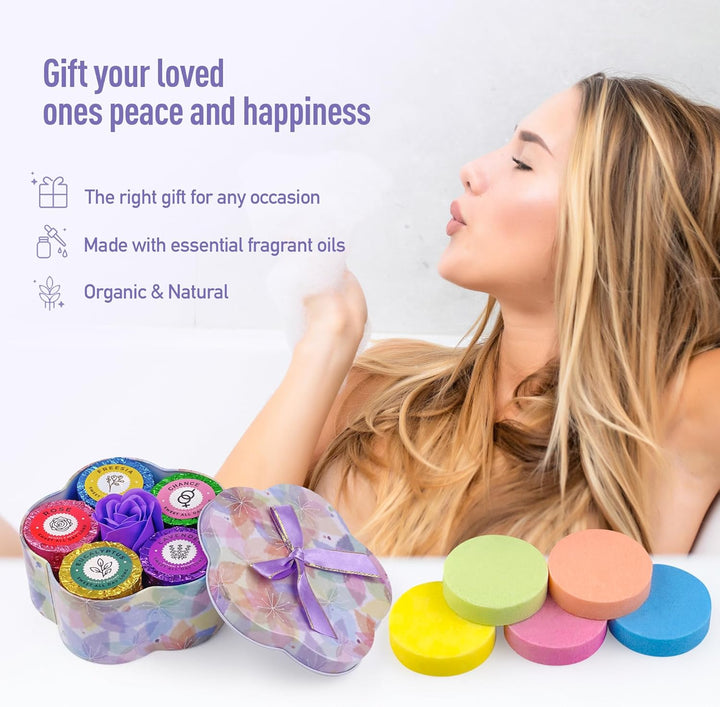 Shower Steamers Aromatherapy 20 Pack - Gift for Women Set with Flower Shape Metal Box, Essential Oil Stress Relief Shower Bombs, Long-Lasting Fragranc