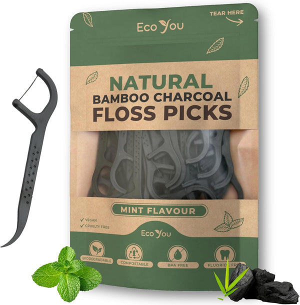 Biodegradable Floss Picks | 50 Count (1 Pack) | Mint Flavor, Candililla Wax | Sustainable & Reusable | Vegan & Cruelty-Free | Eco Floss