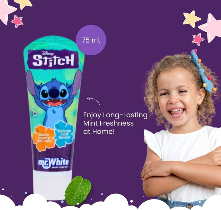 Disney Stitch Kids Toothbrush Set - Soft-Bristle Toothbrush with Suction Cup & Protective Cap, Mint-Flavoured Toothpaste, and Multi-Purpose Beaker | Travel-Ready Oral Care Kit for Children Ages 3+